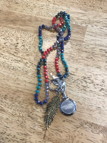 Victoria Whitson Multi-Color Beads with Brass Feather Necklace