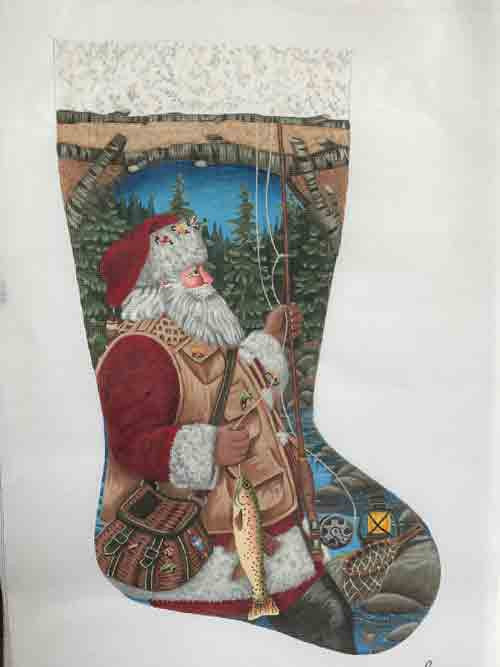 Rare Gillum Christmas Angler Santa Cross Stitch Stocking Kit Fisherman  Right or Left Toe