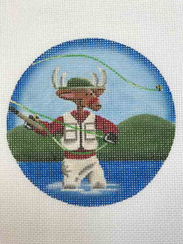 Rebecca Wood Fishing Reindeer Ornament