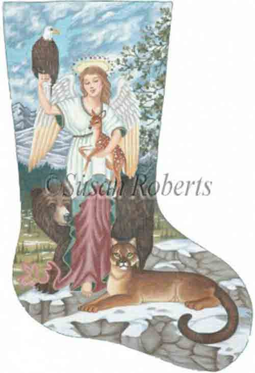Tapestry Tent Angel  & Animals Christmas Stocking
